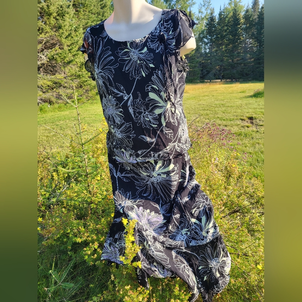 "Pretty Separates" Floral Black Midi Skirt + Matching Top